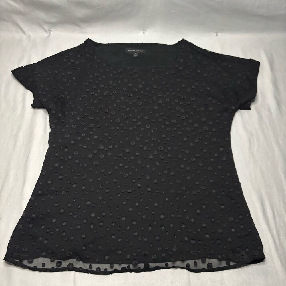Banana Republic Black Sheer Clip Dot Short Sleeve Blouse Women’s Small